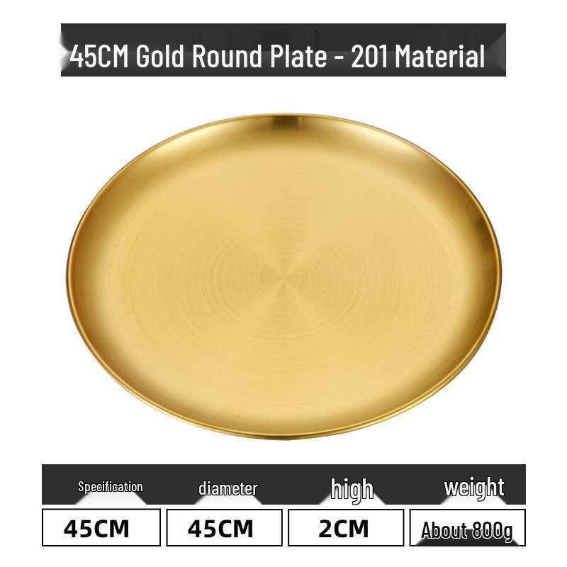 Gold Round 304 Stainless Steel Korean BBQ and Cake Tray