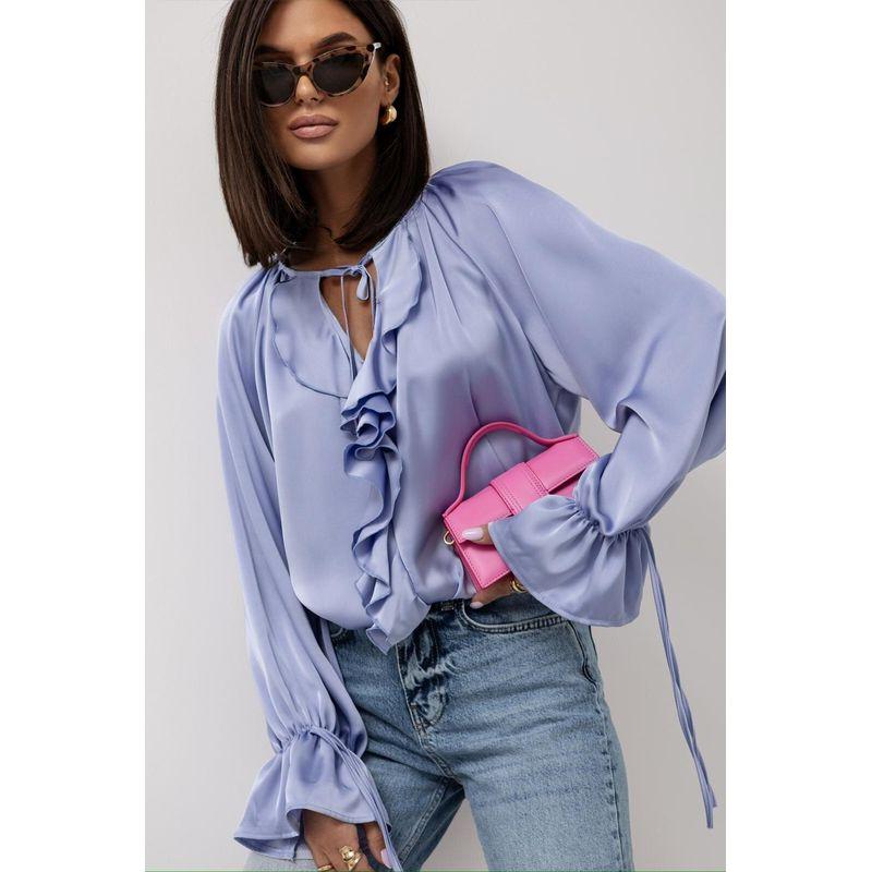 Long Sleeve Shirts Versitile Fashion Frill Flare Sleeve V-neck Lace Up Women Shirts Shirt Women