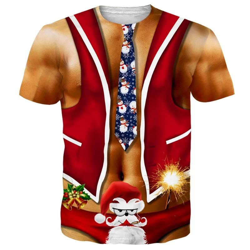

Забавная рождественская футболка для мужчин, топ с принтом 3D Muscle, футболка с коротким рукавом и круглым вырезом, уличная мужская рубашка больших размеров, повседневная одежда Harajuku, рубашка 3XL