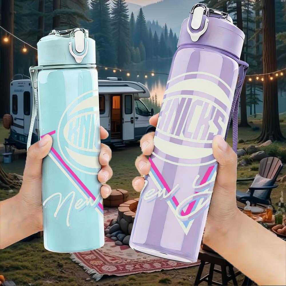 1PC Pink Triangle Retro Knicks Sport Logo Print 750ml Portable Sports Water Bottle Leakproof Gym Outdoor Travel Drink Cup