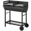 Charcoal Barbecue Grill with 2 Cooking Areas, Portable BBQ Trolley with Wheels, Height Adjustable Grates, Bottom Shelf