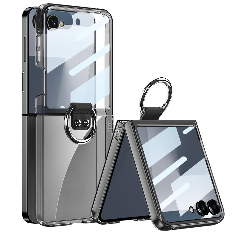 

Suitable for Samsung Z Flip7 Mobile Phone Case Transparent Folding Screen Ring Type Small Fresh Pc Electroplating Protective Case SM-Flip7