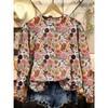 Ladies' Floral Print Round Neck Long Sleeved T-shirt Fashionable Casual Top Christmas Outfit Pullover Clothing