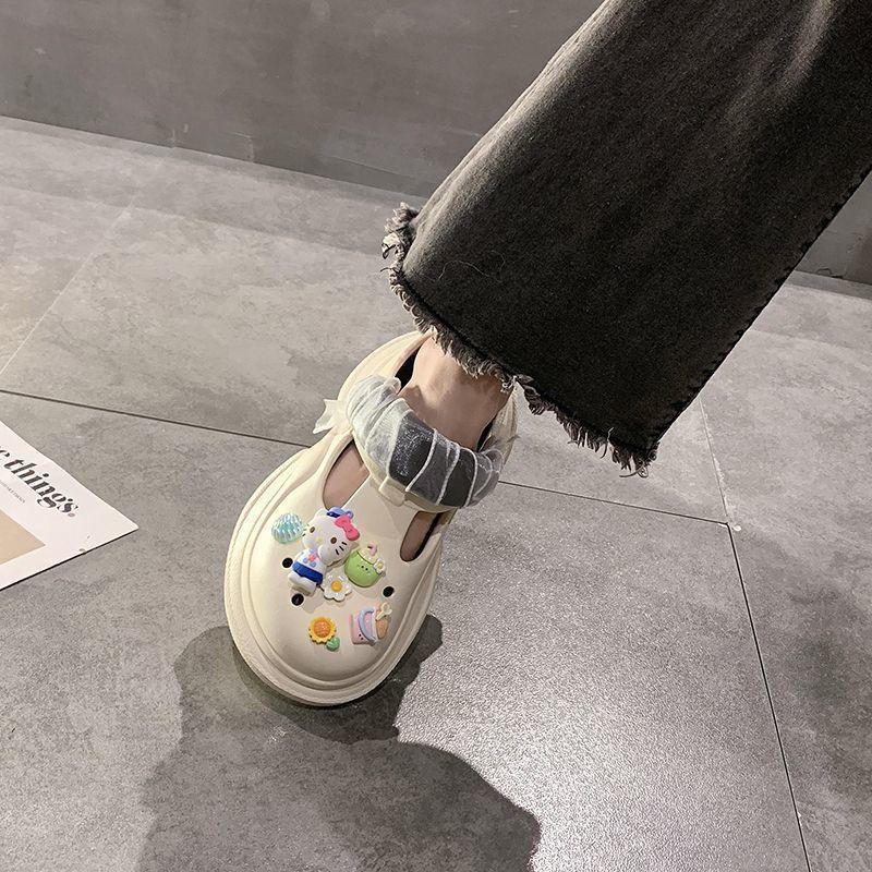 Small Man Heightened Thick-soled Non-slip Lightweight Slippers 2025 Summer Wear Cute Hello Kitty Hole Shoes Women