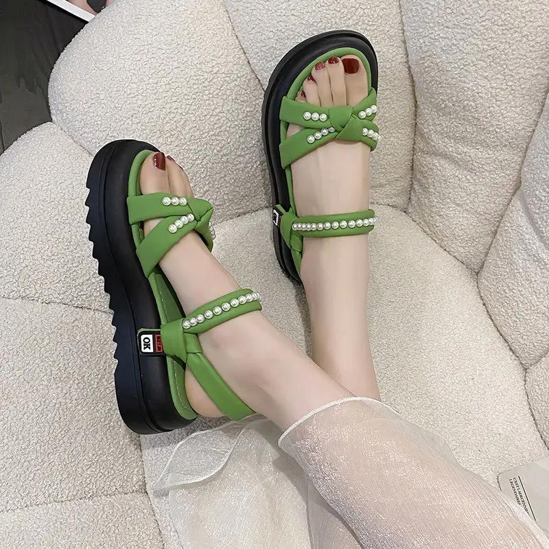 Fashion Pearl Open Toe Sandals for Women Low Price Vip The Best Woman Shoes Wholesale Casual 2025 Trending Luxury Summer Sale Footwear