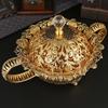 Fruit Tray, Alloy Cake With Lid Plate, Golden  Exquisite Hollowed-Out Snack Disc,Nuts Organizer Living Room Desktop Decoration