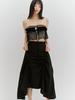 Minderly Shirring Ribbon Long Skirt - Black