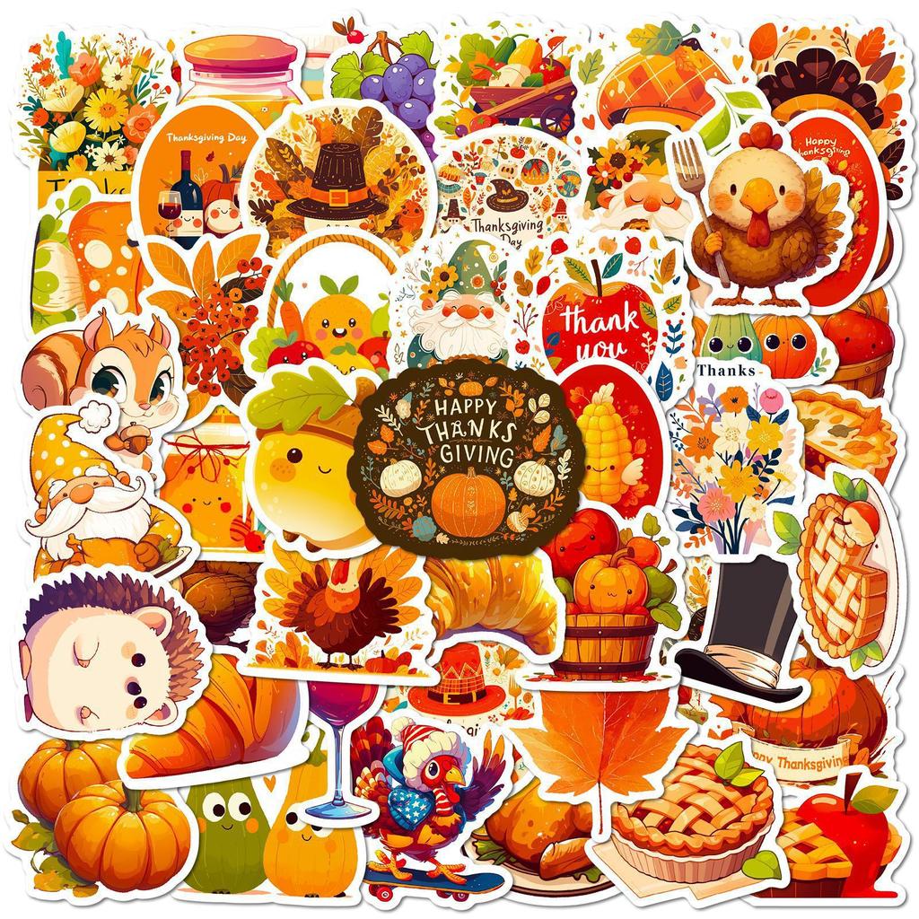 100 Thanksgiving Themed Pp Waterproof Stickers Diy Mobile Phone Case Water Cup Hand Account Refrigerator