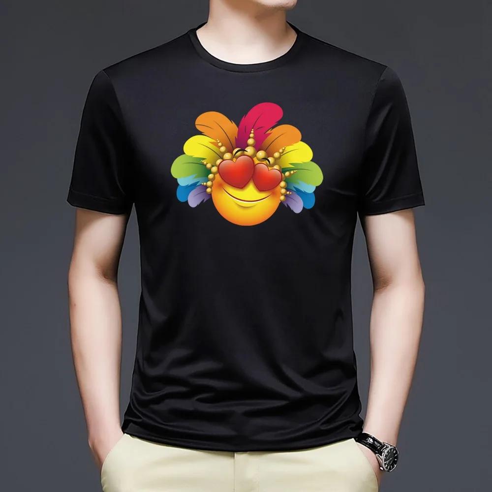 Summer Men T Shirt 2022 Fashion T-Shirts Hip Hop Short Sleeve Casual Feather Print Streetwear Top Round Neck Clothes Pullover
