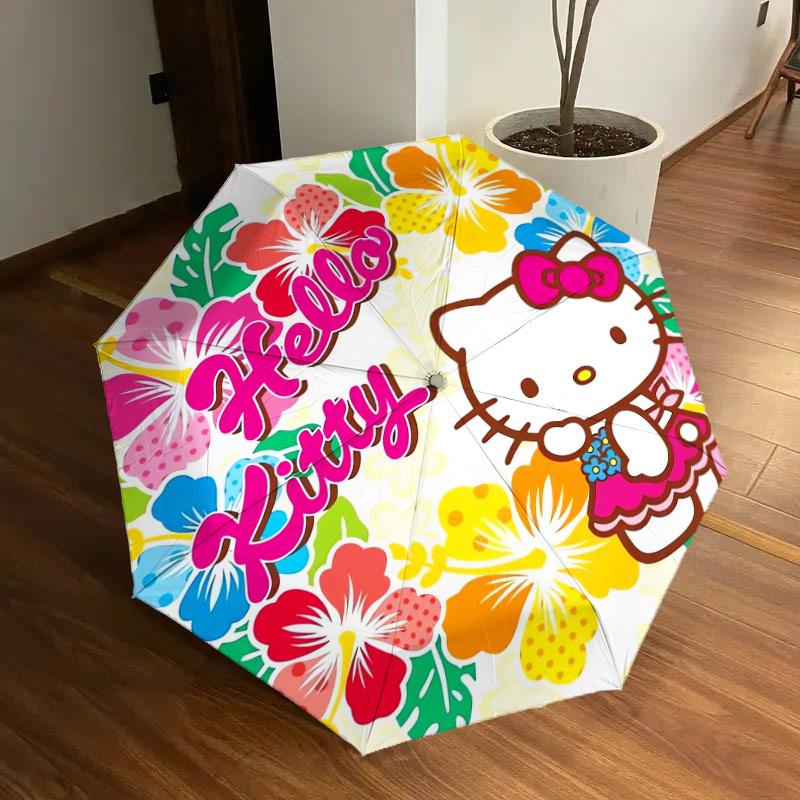 1pc Hello Kitty Floral Design Umbrella with Plastic Handle,Suitable for All Seasons Home Travel Outdoor UmbrellaSanlio557