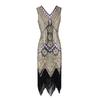 Retro Sequined Beaded Dress Front and Rear Deep V-neck Fashionable Fringed Dress, Popular Evening Dress