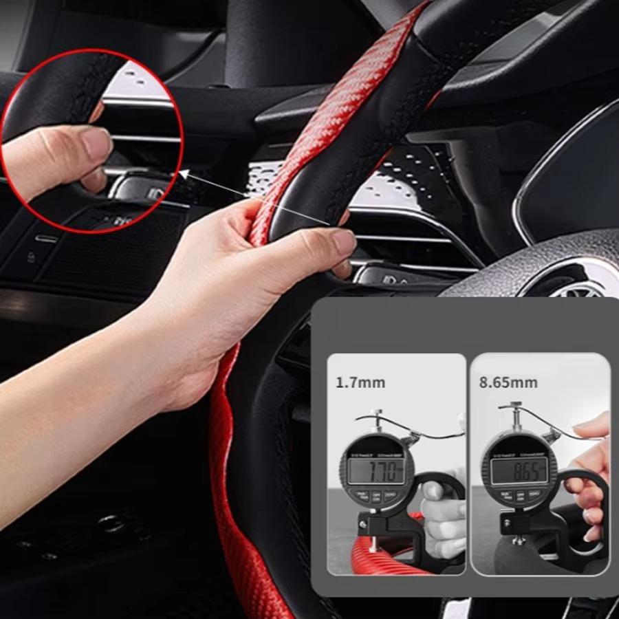 Coprivolante Auto 38,1 Cm In Fibra Di Carbonio E Pelle PU - Antiscivolo, Traspirante, Universale, Senza Anello Interno