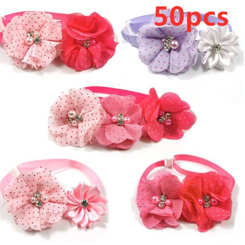 50/100pc New Pet Dog Cat Bow Tie Flowers Style Cute Colorful Pet Cat Dog Puppy Bowtie Holiday Party Pet Supplies Dog Accessories