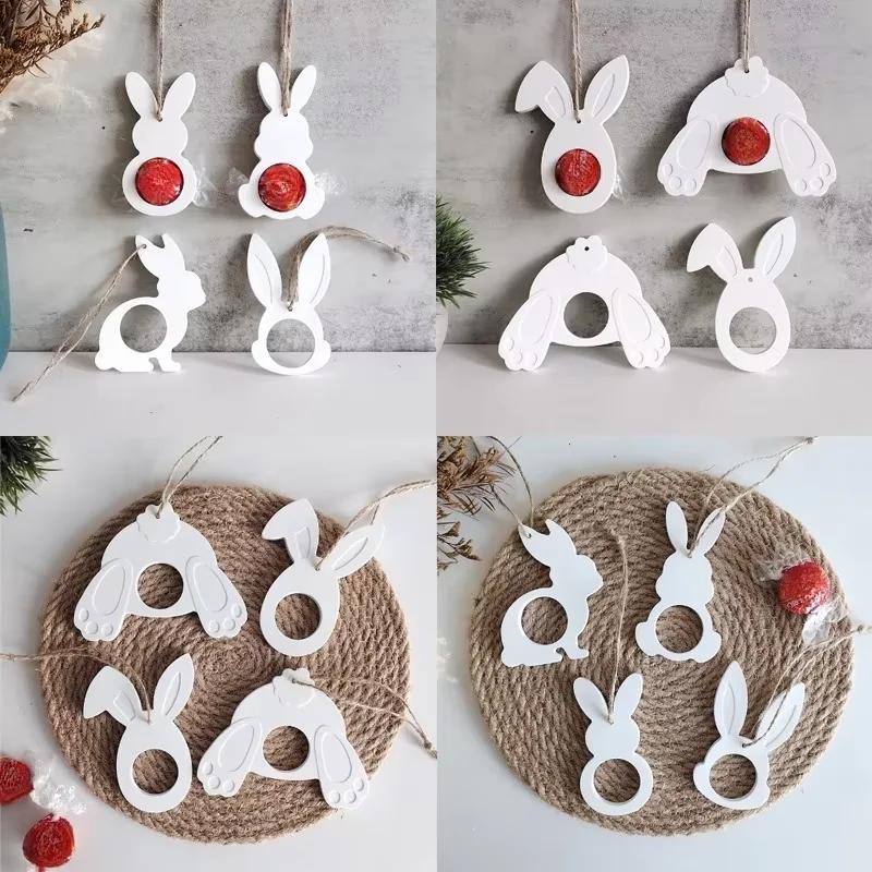 Bunny Easter Pendant Silicone Mold DIY Epoxy Resin Mold Egg Rabbit Hanging Tags Plaster Mold Chocolate Holder Molds Decor
