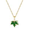 Elegant Maple Leaf Pendant Necklace With Green Inlay for Fashionable Women Seek Nature Inspire Jewelry Statement Pieces