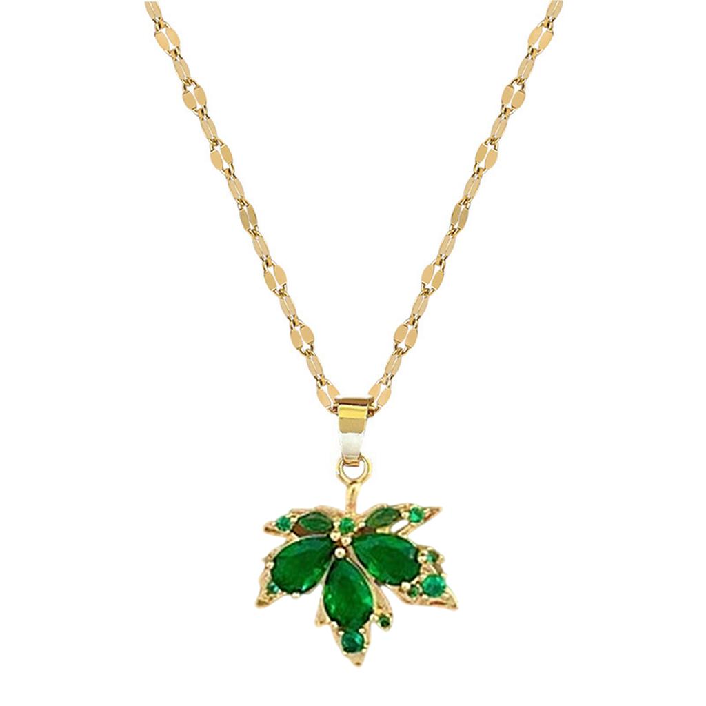 Elegant Maple Leaf Pendant Necklace With Green Inlay for Fashionable Women Seek Nature Inspire Jewelry Statement Pieces