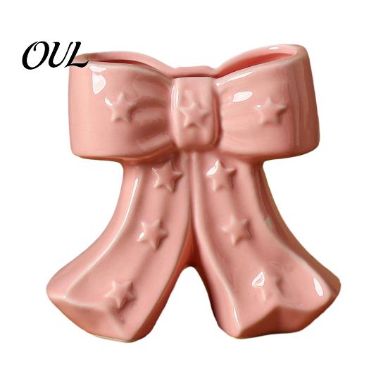 Elegant Ceramic Bud Vase Bow with Star, Decorative Flowers Vase, Creative Flower Modern Nordic Home Decor Arrangement Holder for Living Room