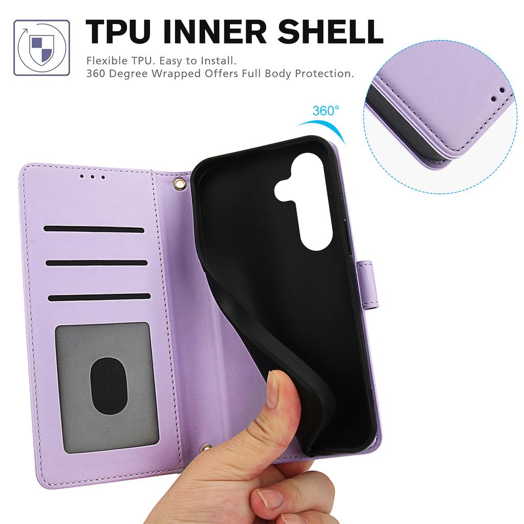 SY-003 For Samsung Galaxy S24+ Case PU Leather Stand View Phone Wallet Cover with Hand Strap