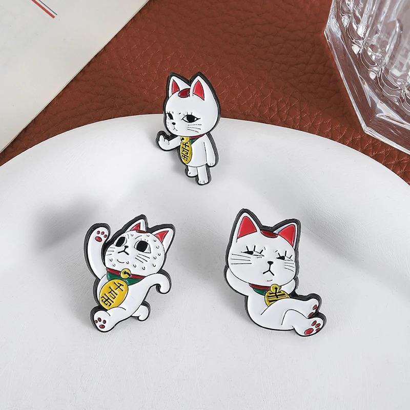 3Pcs Turbo Granny Cat Spying Enamel Pins Cartoon Anime Characters Cat Running Middle Finger Brooches Badge Funny Jewelry Gifts