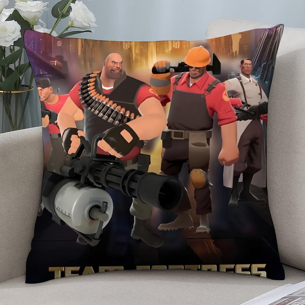 Tf2 Team F-Fortress 2 Pillow Case Short Plush Pillow Covers Sofa Decorative Gift Home Double-Sided Printing Cushion Cover