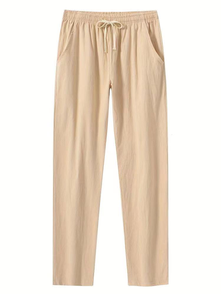 New European and American home leisure sports trousers men's cotton breathable solid color loose trend cotton and linen pants