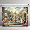 Elegant Rococo Garden Tapestry, 18th-Century Musicians Performing in a Flower-Filled Palace Courtyard, Ornate Vintage Wall Art