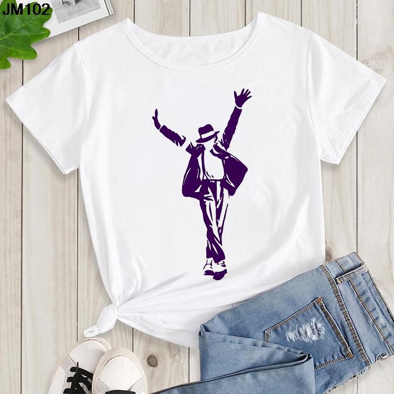 Womens Summer Shirt Pop King Michael Jackson Womens Printed Shirt Harajuku Casual White Top Womens Trendy Rock Shirt