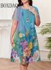 Women Elegant Flower Pattern Mini Dresses Short Sleeve 3D Flower Printed Street Fashion Ladies Dress 6XL Plus Size Loose Dress