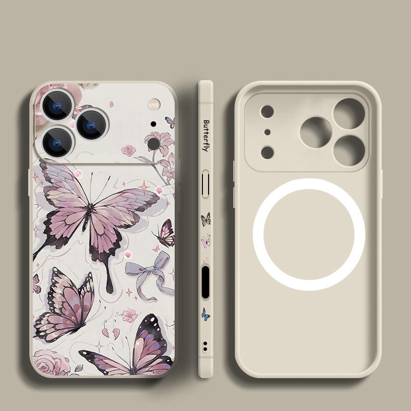 For iPhone 17 Pro Max Case INS Colorful Butterfly Flowers Pattern Magnetic For Magsafe Soft Cover For iPhone 16 15 14 13 Pro Max 17E 16E