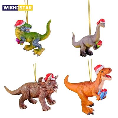 Ornements à Suspendre pour Arbre de Noël Dinosaure avec Chapeau de Noël Figurines Décorations