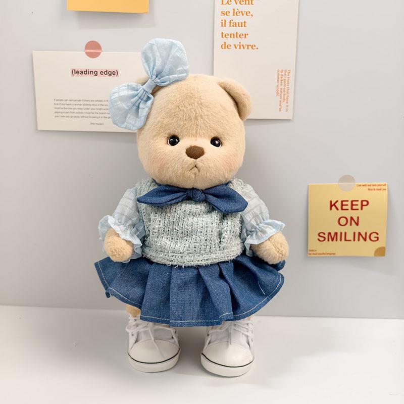 Medium Bear Outfit - Blue Pink Striped Carrot Overalls Set