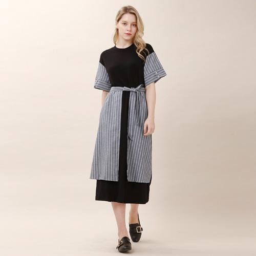 Bunderghost Color-Blocked Overskirt Long Dress (Black)