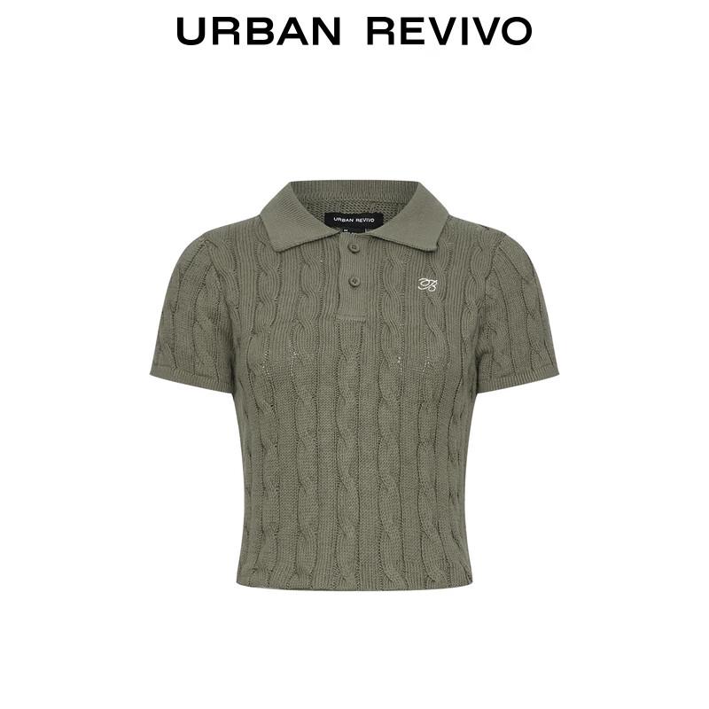 UR Damen Retro Zopfmuster Kurzarm Polo Pullover