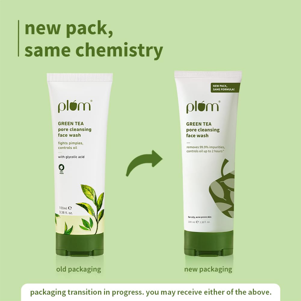 Plum Green Tea Pore Cleansing Face Wash 100ml Pack of 1 | Gentle Exfoliating, Non-Drying, Controls Oil