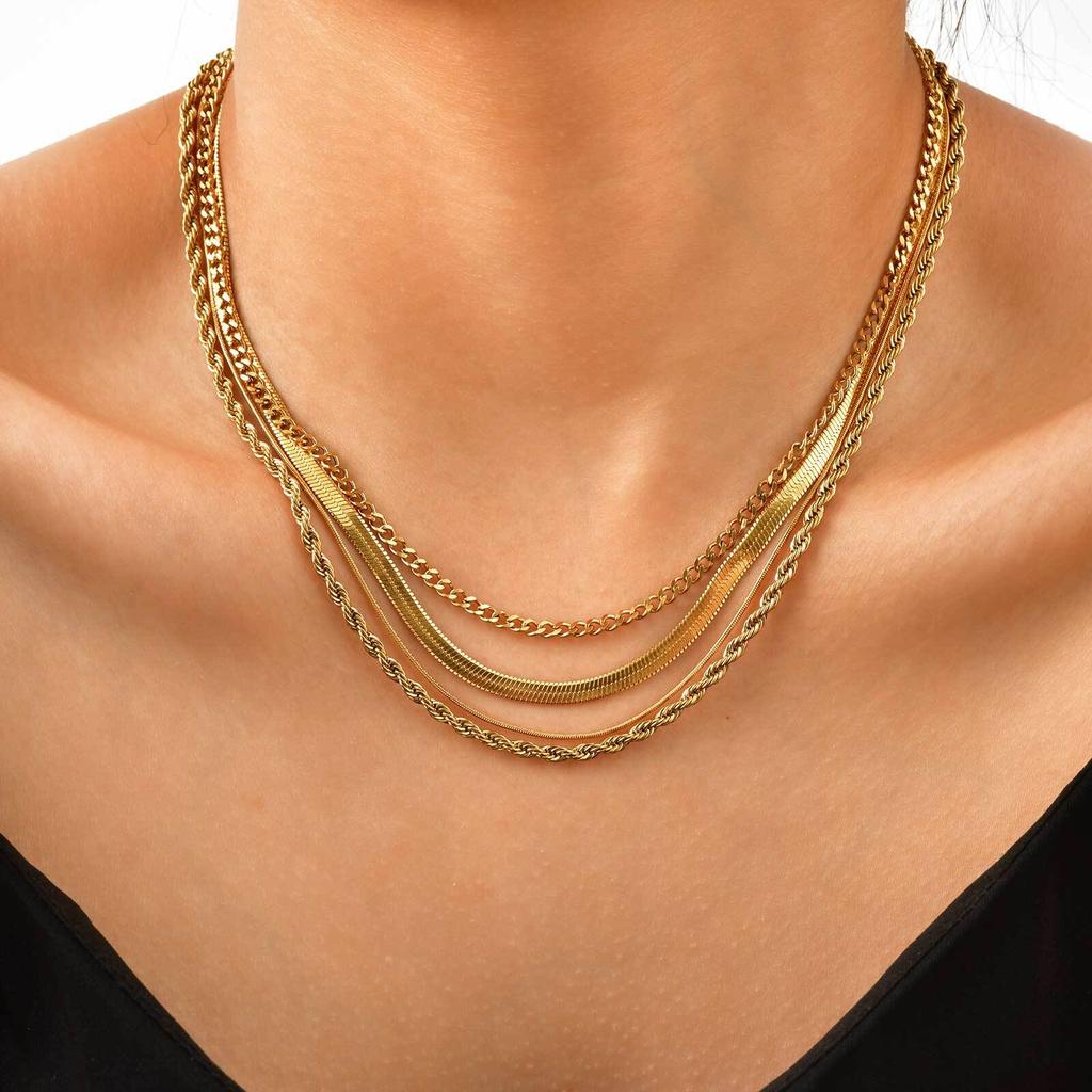 Herringbone Necklace for Women,Dainty Gold Color Necklace, Simple Layered Necklaces Jewelry Gift