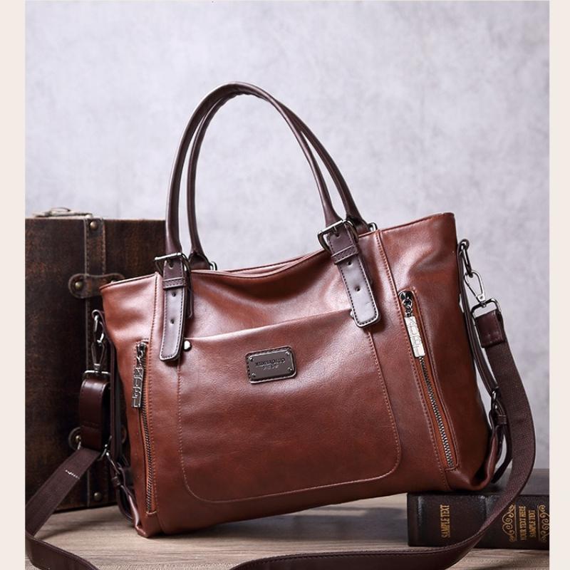 Luxe Handtas Dames Tote Bag Vintage Gewaxt Leer Schoudertas voor Werk Reizen Herfst Winter Nieuwe Mode Portemonnee