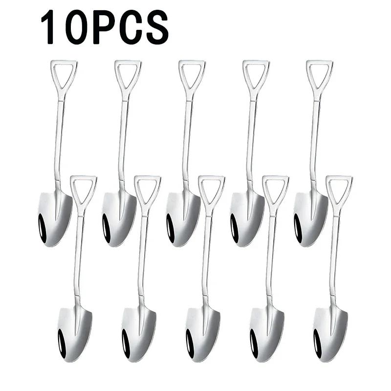 Vintage Shovel Design Stainless Steel Coffee Spoon Creative Ice Cream Cake Watermelon Dessert Multipurpose Kitchen Tool Unique