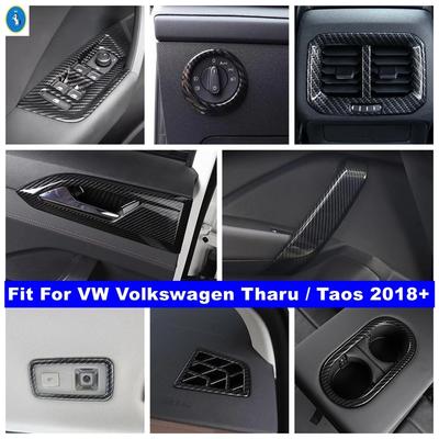 Auto Head Lights Switch / Water Cup Holder Cover Trim Accessories For VW Volkswagen Tharu / Taos 2018 - Carbon Fiber Look