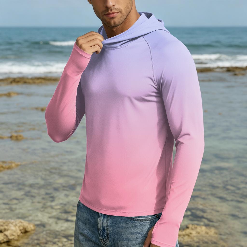 Men's 50 Plus Sun Hoodie Long Sleeve Lightweight Stretch Quick Dry Hooded Shirt for Outdoor Activities