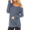 Womens Casual Soft Long Sleeves O Neck Knot Side  Blouse Top T-Shirt