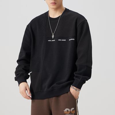 Autumn Trendy Brand American Heavy Sweater Men'S Loose Large Size Youth Black Crew Neck Long-Sleeved Top Trend