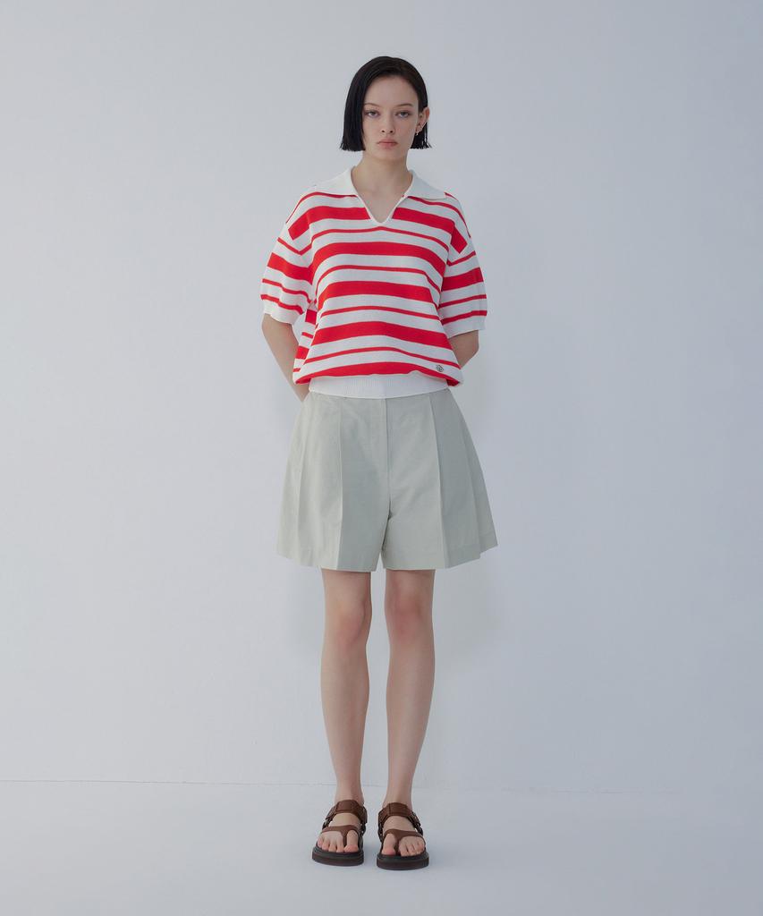 Bobeu Stripe Pattern Collared Neck Pullover_Red 7156250006