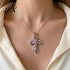 Retro Religious Pendant Necklace Catholic Christian Necklace, Colorful Rhinestone Statement for Women Daily Wear, Jewelry Gift Elegant
