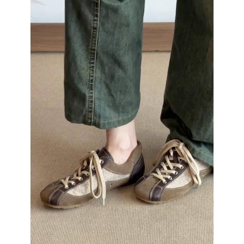 Sheepskin Version~ Retro Leather Lace-up German Training Shoes Women's 2025 New Niche Casual Sports Shoes Flat Forrest Gump Shoes