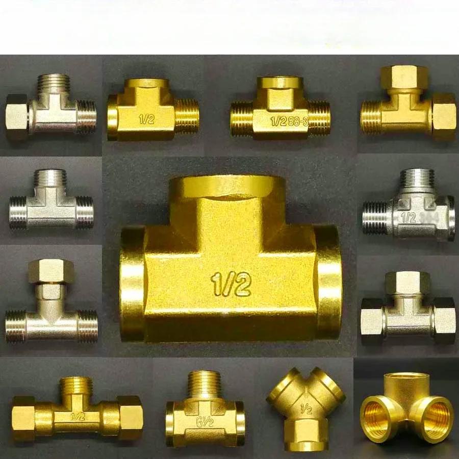 Various Types DN15 1/2" BSPP Male Female Tee 3 Ways Brass Pipe Fitting Connector Splitter Block Home Garden