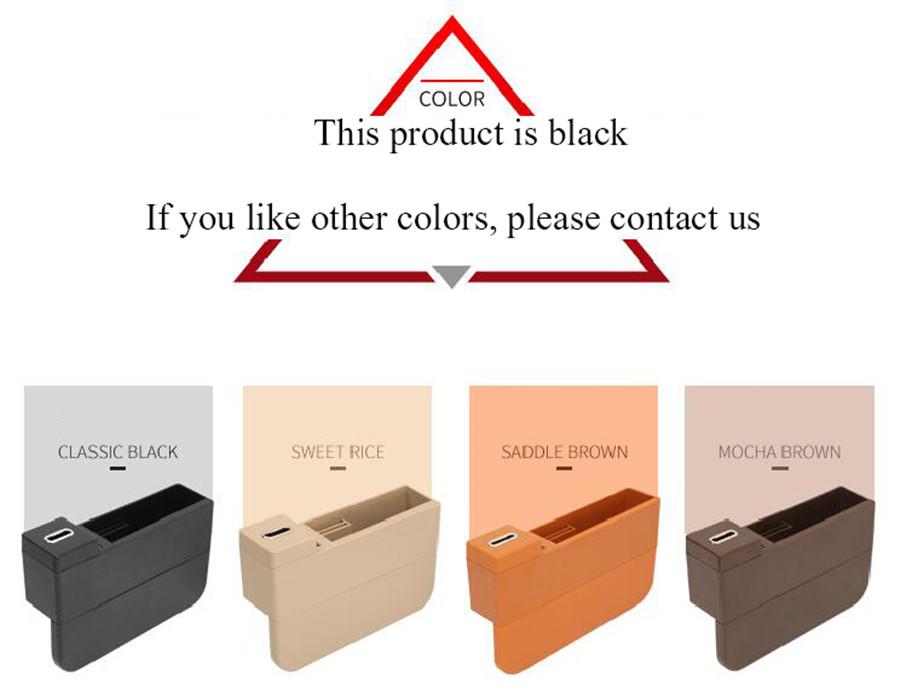 Black Plastic Car Seat Crevice Storage Box with USB Port Wireless Charging Board