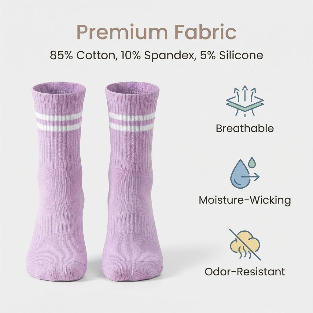 Women's Custom Embroidered Logo Pilates Reformer Socks Knitted Yoga Socks Grip for Autumn Season Crew High Logos Cuff Bottom