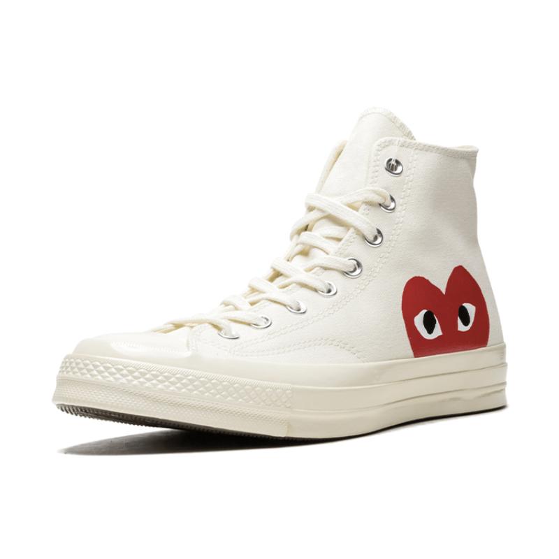CDG X Converse Chuck 70 Rei Kawakubo Heart Collaboration High-top Canvas Shoes Unisex White and Red