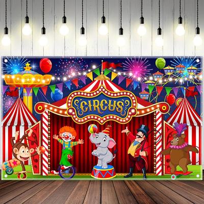 Red Carnival Circus Polyester Photography Background Colorful Fireworks Sky Ferris Wheel Party Photography Background Tapestry