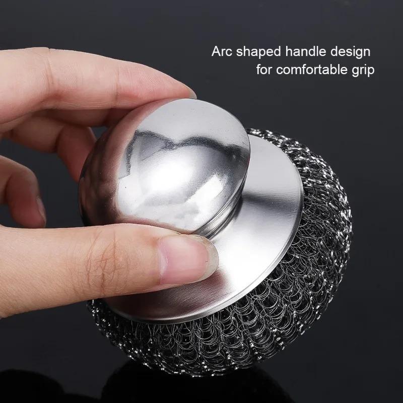 1Pcs Stainless Steel Kitchen Pot Brush With Ergonomic Handle Wire Ball Cleaning Tools Home Kitchen Dish Washing Accessories